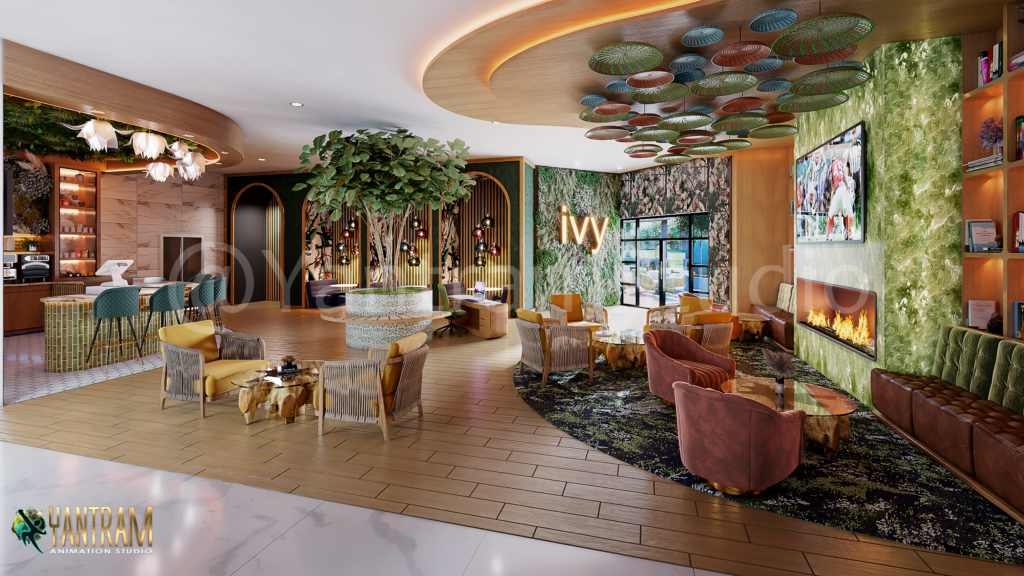 Restaurant resort bar desing view 3d interior rendering idea