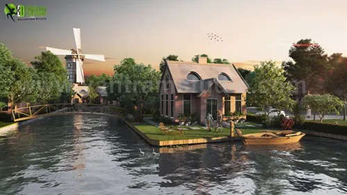 3d exterior Visualization services studio home house lake side modelling resort hotel