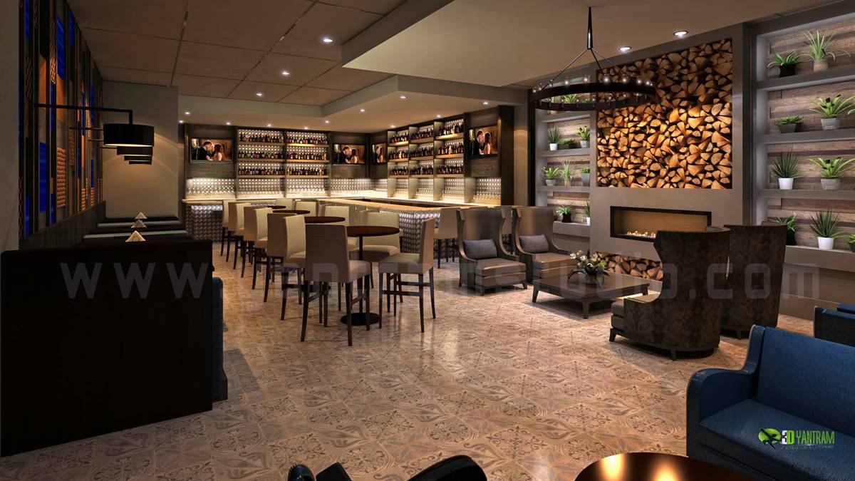 Commercial 3D Bar Interior Rendering Design View