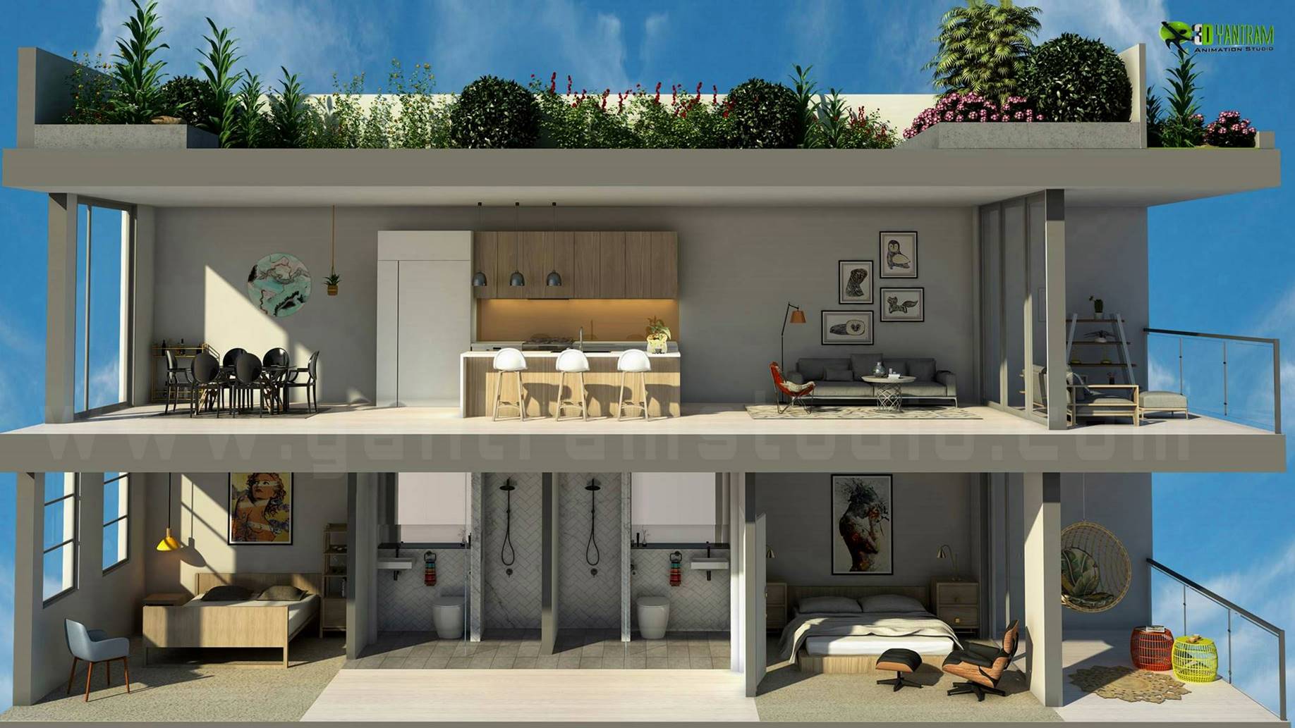 3D Floor Plan Home Section dollhouse View- Minneapolis, United States