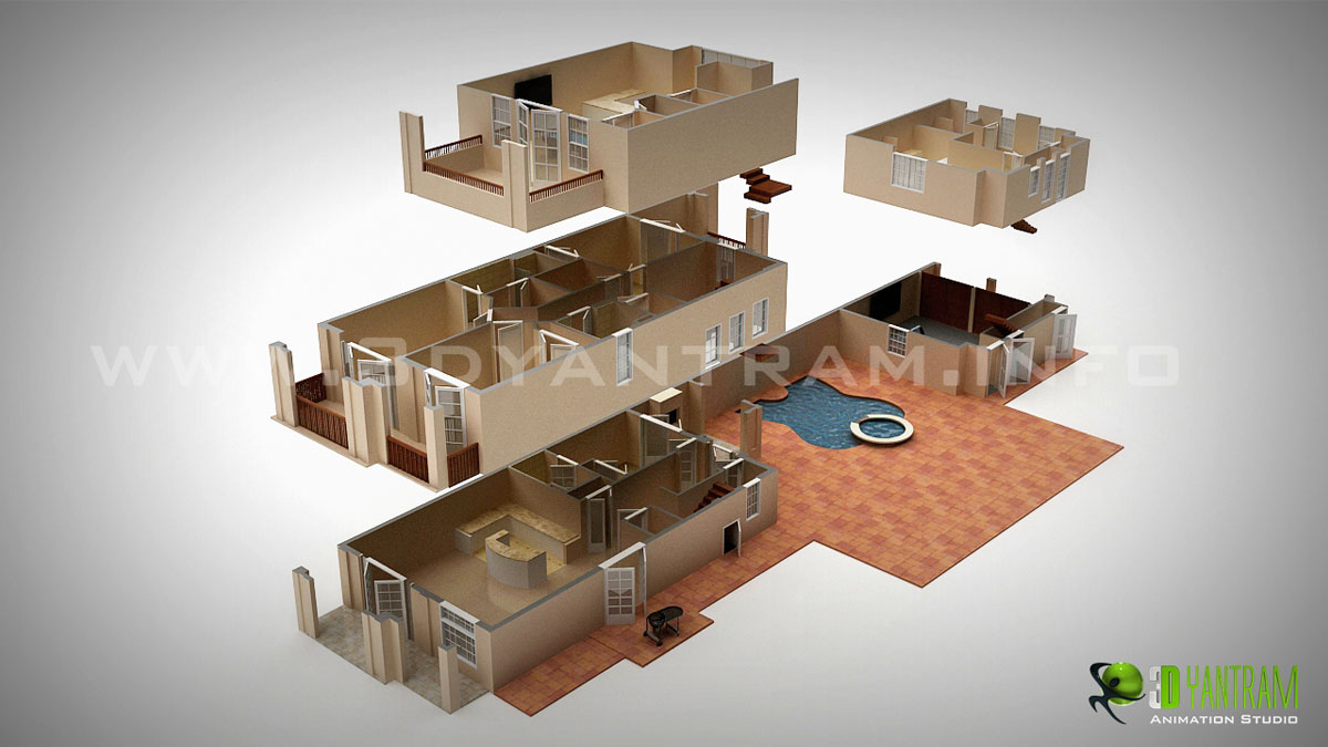 3D Floor Plan design services to Multistory Residential House by Yantram architectural Rendering companies- Guatemala, Central America