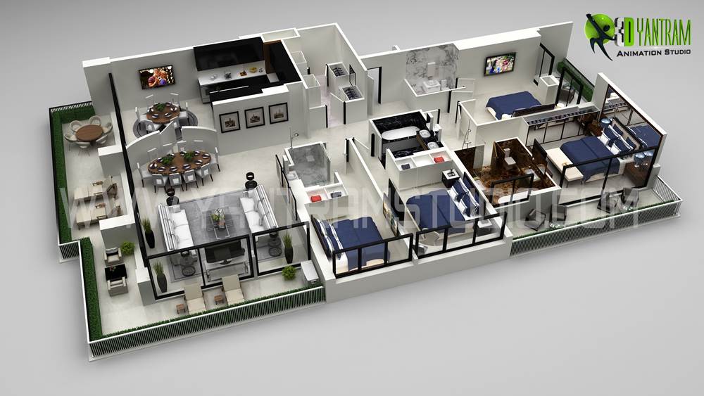 Exquisite 4BHK Home: Elevate Your Living with Yantram Architectural Design Studio’s Exceptional Residential Apartment 3D Floor Plans in Cleveland, US