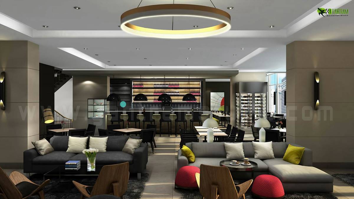 Glamorous Elegance: 3D Hotel Bar Interior Design in Egypt with Exquisite Exterior Modeling Services