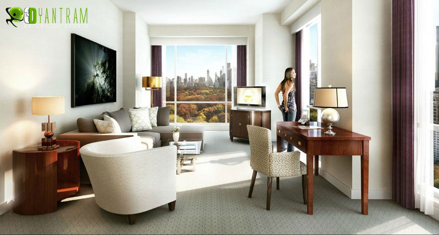 Elegant Living Room 3d Interior Rendering by Yantram 3d Rendering Company-Los Angeles, California