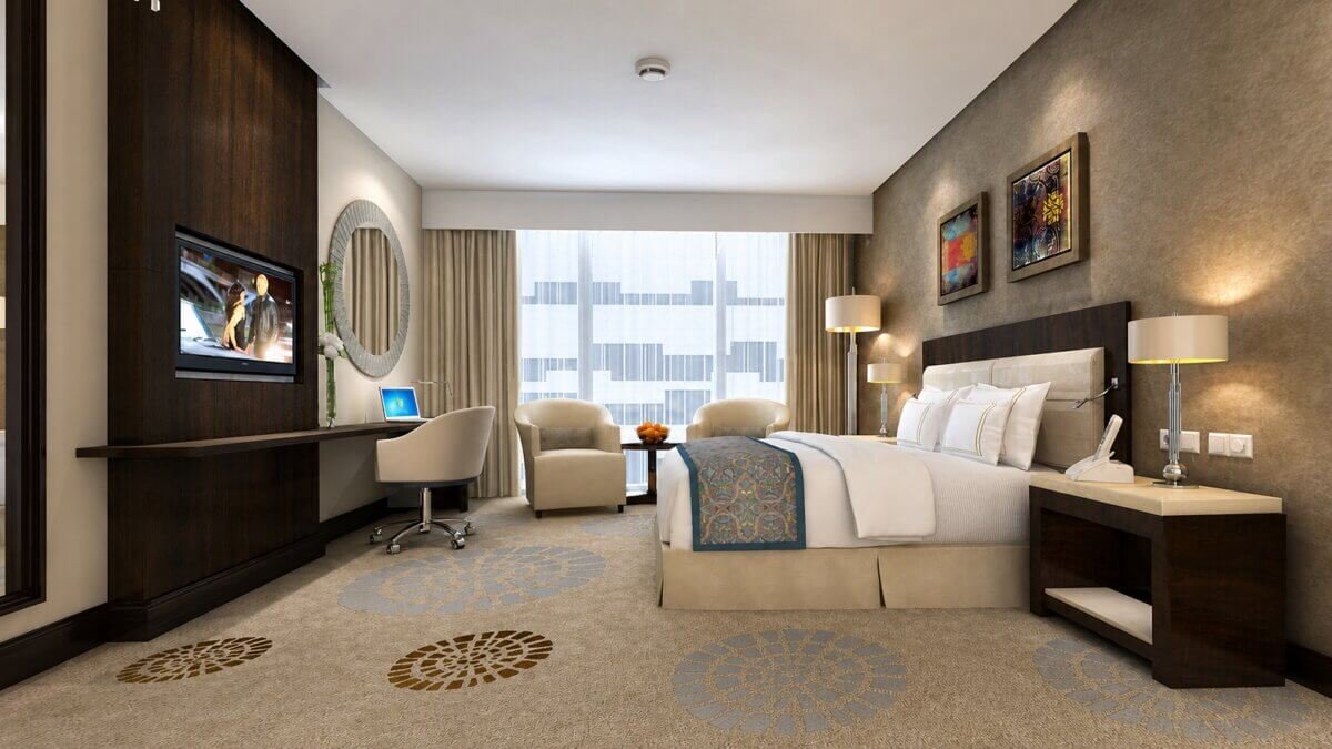 Modern Hotel Room Area Photo realistic 3d interior rendering studio