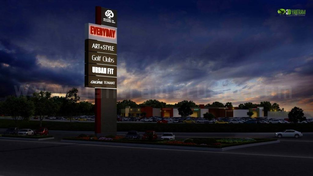 Exterior Design for Commercial 3D Parking Area Night View