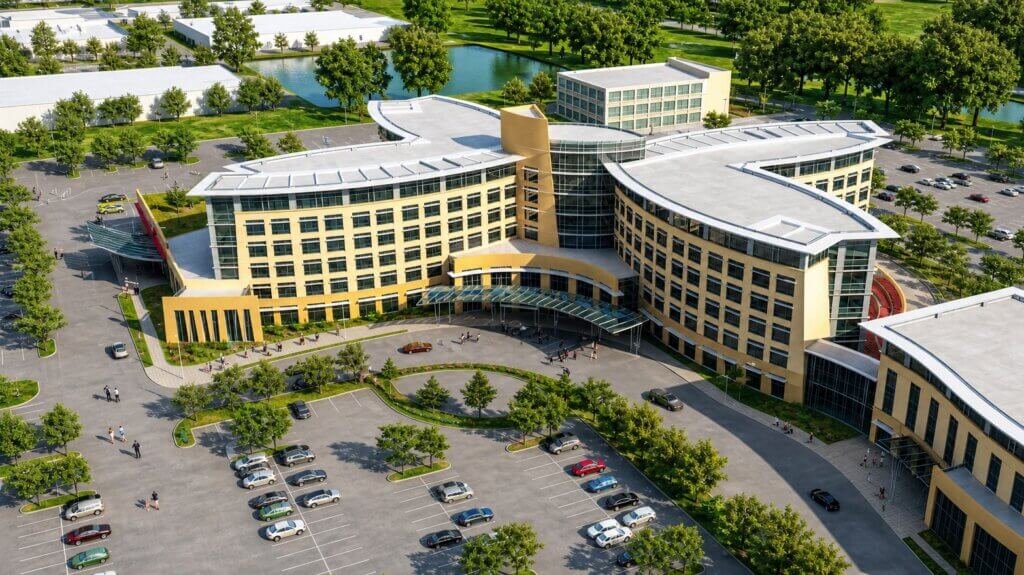 Modern Commercial 3D Elevation Rendering Classic Building View
