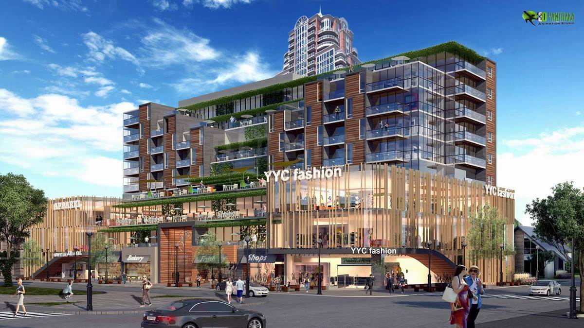 Beautiful Commercial 3D Exterior Rendering to beautiful commercial building by Yantram Architectural Rendering Company, Warsaw, Poland