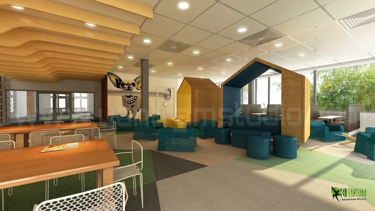 Ideal 3D Office Interior Cafe Area Design