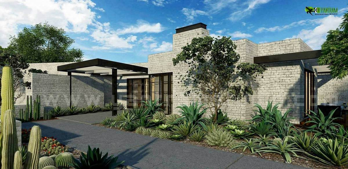 3d exterior rendering services to Modern Organic Residential 3D Home by Yantram Architectural Rendering Studio, Hague, Netherlands
