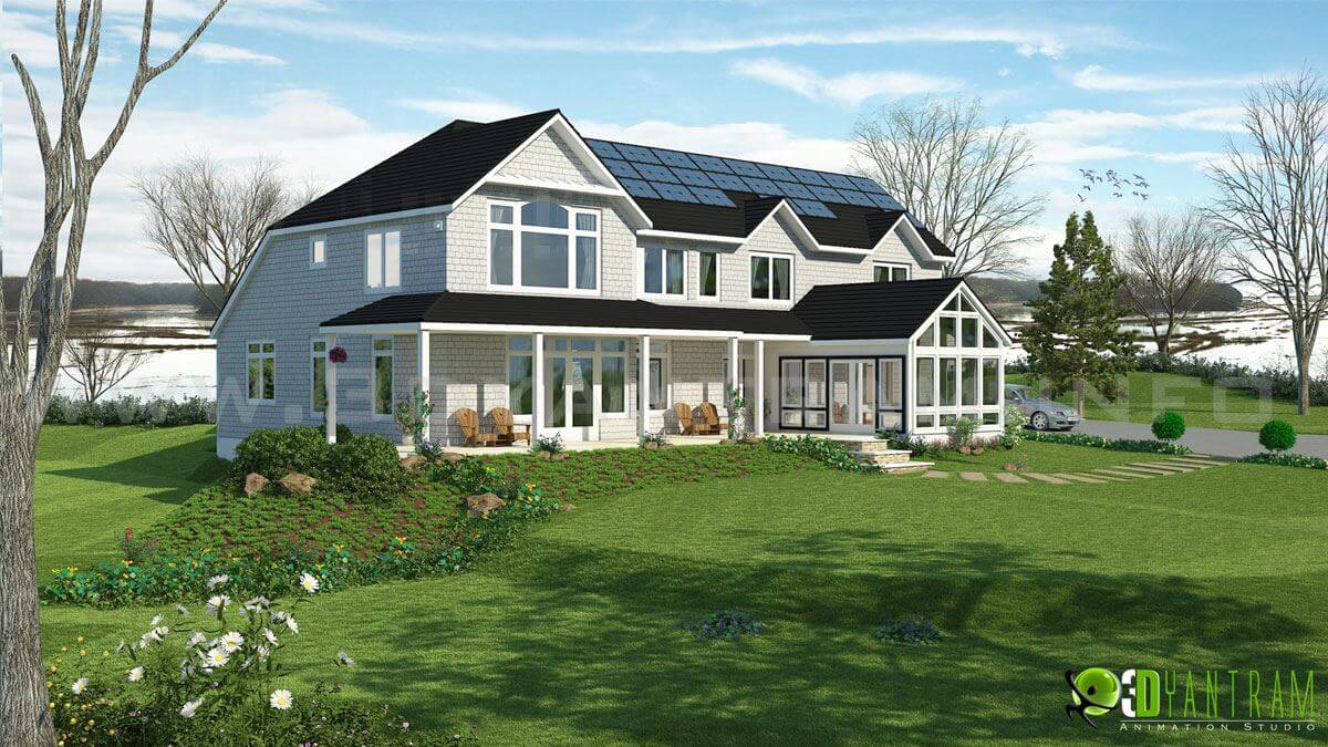 River Side 3D House Elevation Rendering Concepts