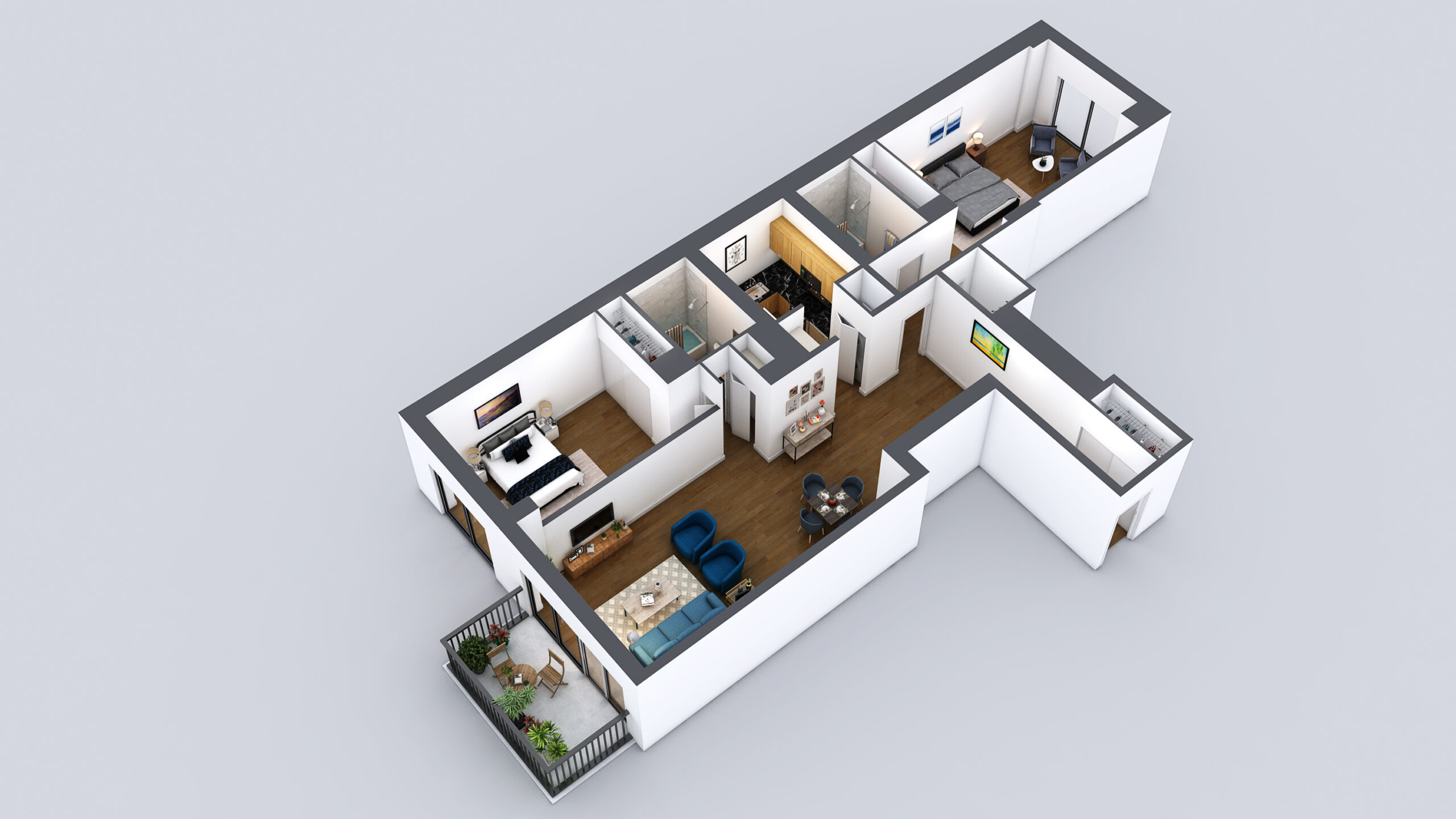 Amazing 3d floor plan of Small House by Yantram architectural rendering studio-Los Angeles, California