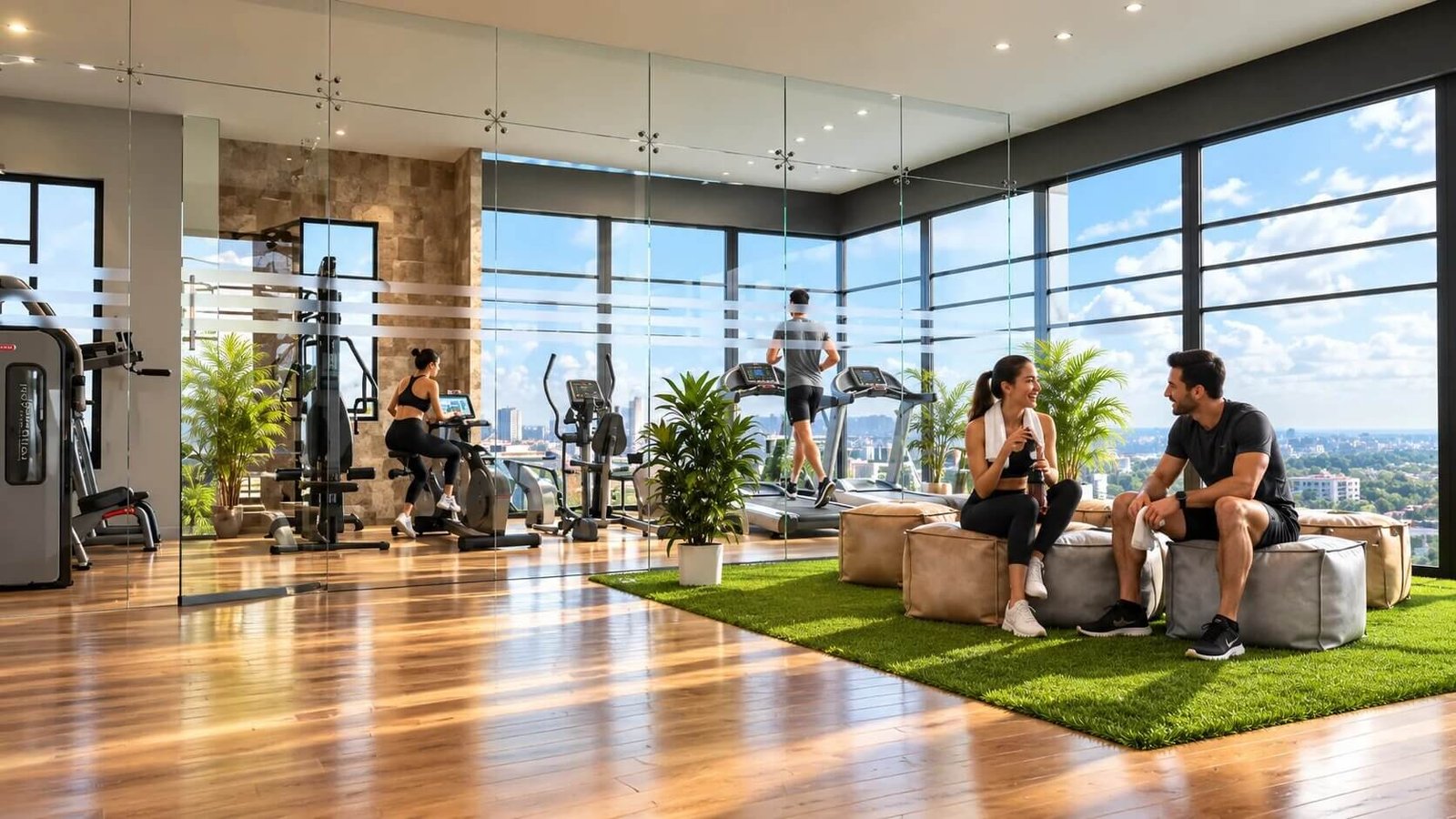 Modern Hotel gym Photo realistic 3d interior rendering studio idea