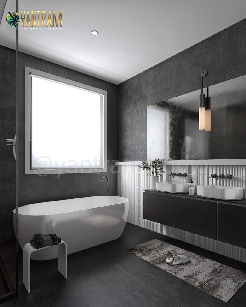 Modern Bathroom of 3d Interior Rendering