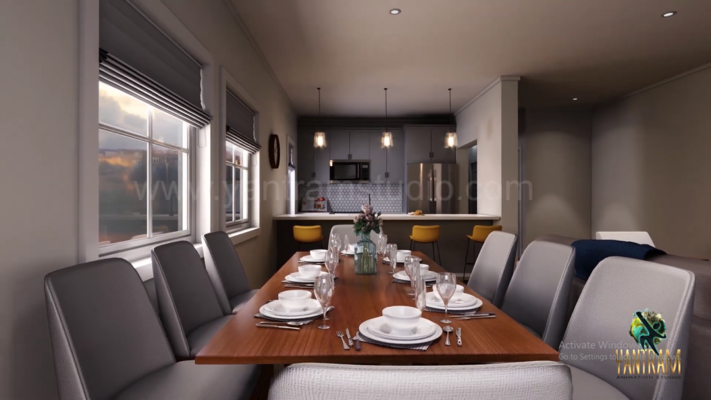 Architectural Virtual Tour of Amazing Building's Iiving Kitchen Room, San Diego