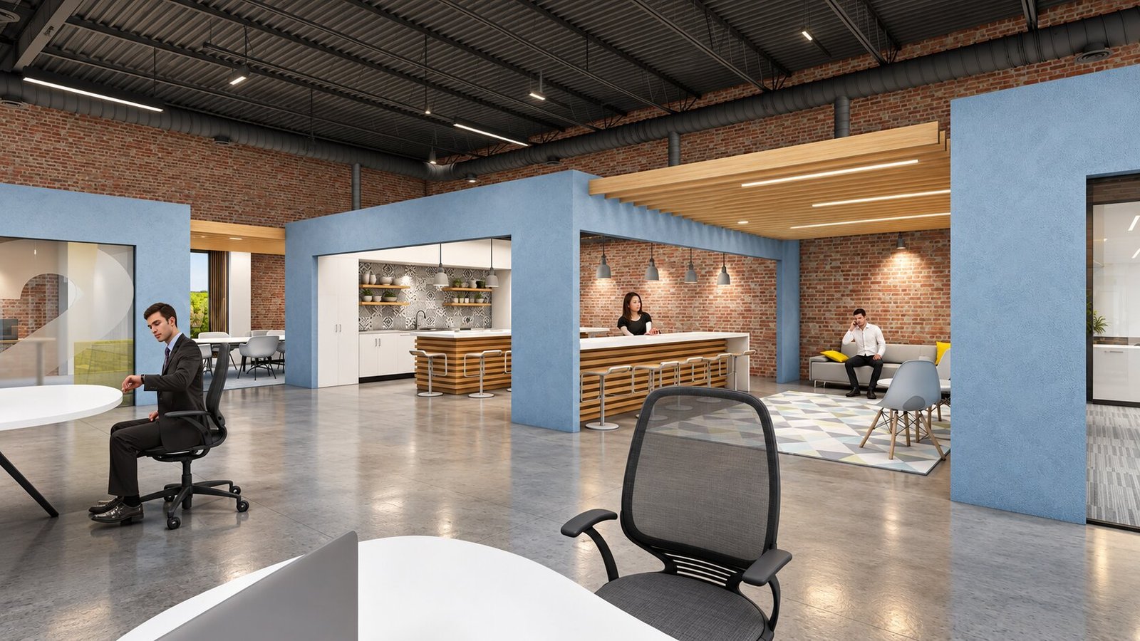 Interior view of a conference room with seating — Commercial Development Visualization