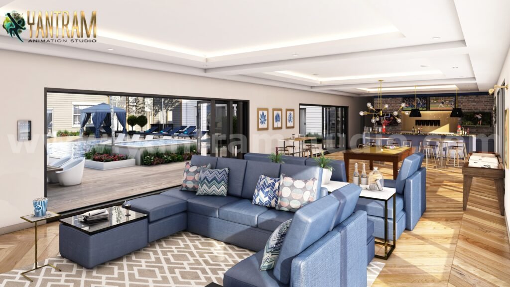 Glamorous Bar in Living Room Interior Design Firm with Gaming Area by ...