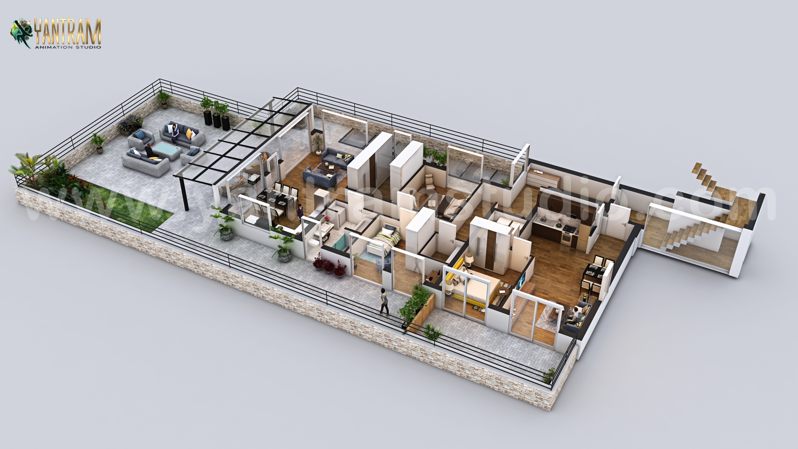 3d floor design of penthouse area by Yantram Architectural Visualisation Studio, Dallas – Texas.