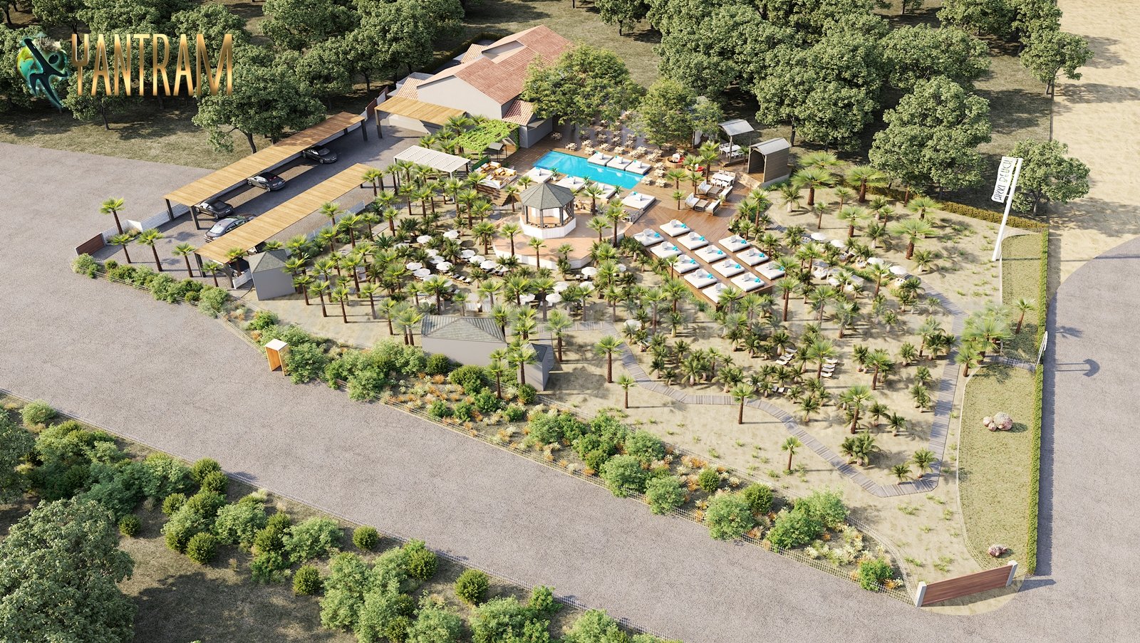 Bird view of Nikki Beach and 3D Exterior Architectural modelling Services , Doha โ Qatar