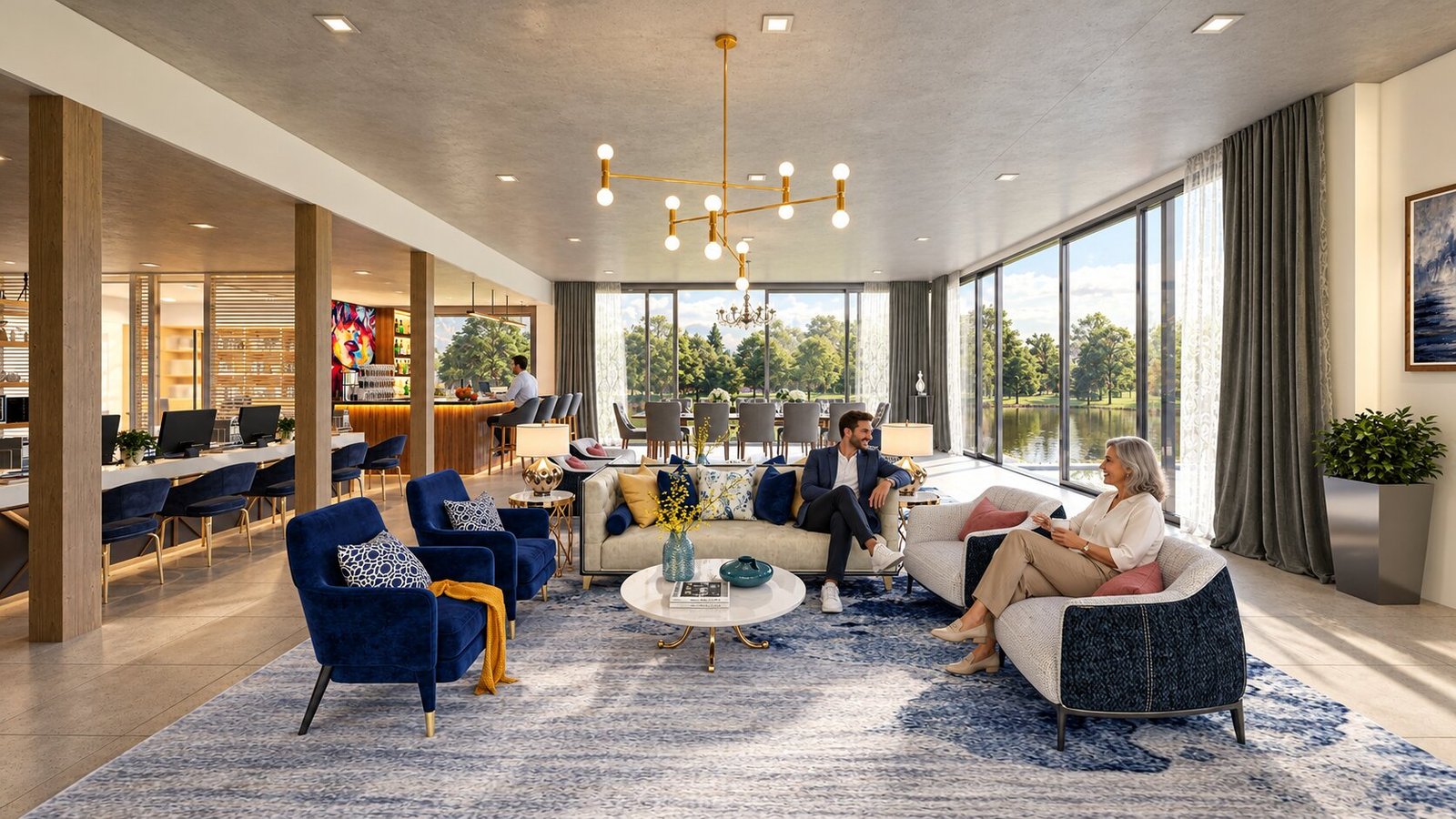 Elegant club house lounge with modern furniture — 3D Clubhouse Rendering