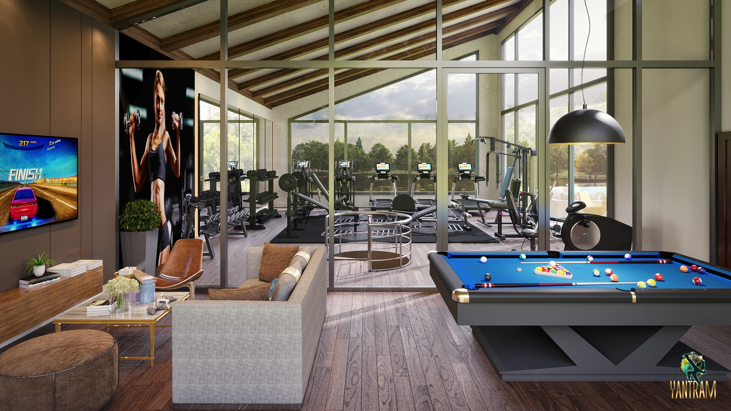 3d interior modeling of Club House Concept By Yantram architectural animation studio-Austin, Texas