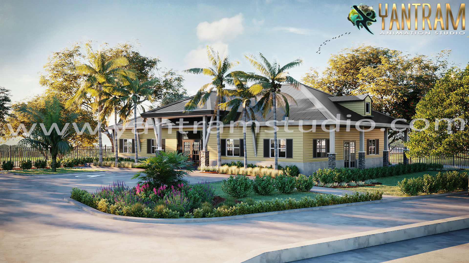 small house design with garden and landscape area by Yantram architectural modeling firm, San Diego, California.