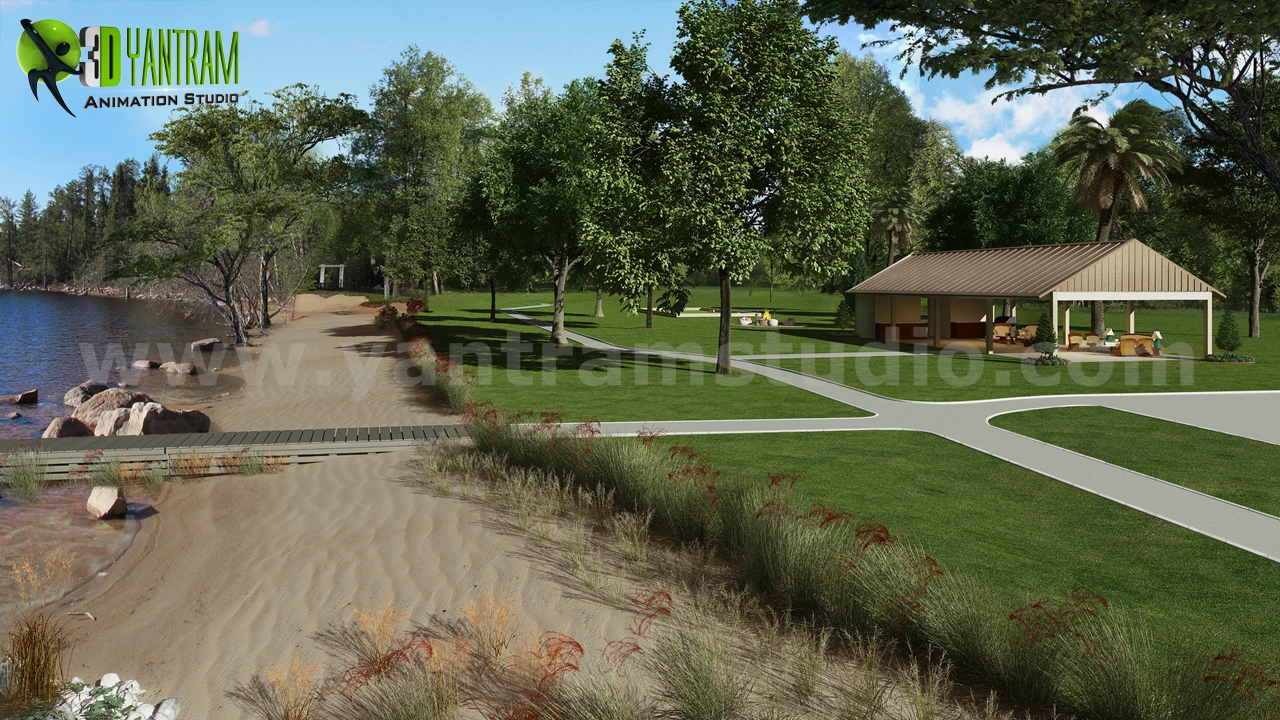 Recreation Area, River side 3d Architecture Rendering Ideas by Yantram 3D exterior Visualization Company – Florida, USA