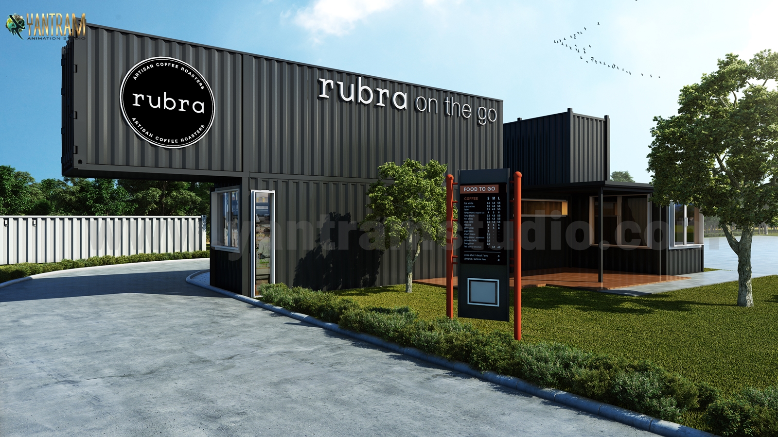 Rubra Coffee Shop 3D Exterior Design by Yantram 3d exterior modeling, New York – USA