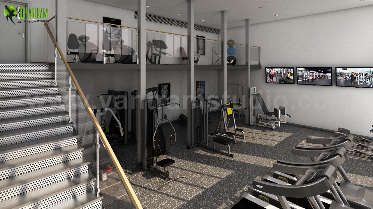 Best 3D Interior Design of Apartment with Gym Developed by Yantram3d interior modeling firm, Los Angeles – USA