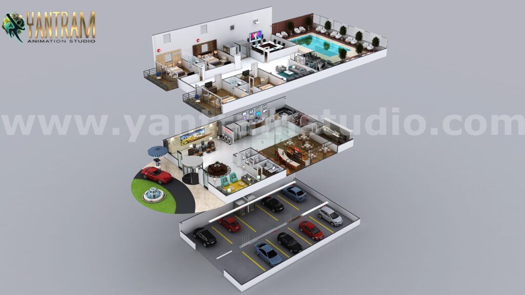 commercial Hotel 3 floor interior 3D Floor Plan Creator, design, idea, designers, services