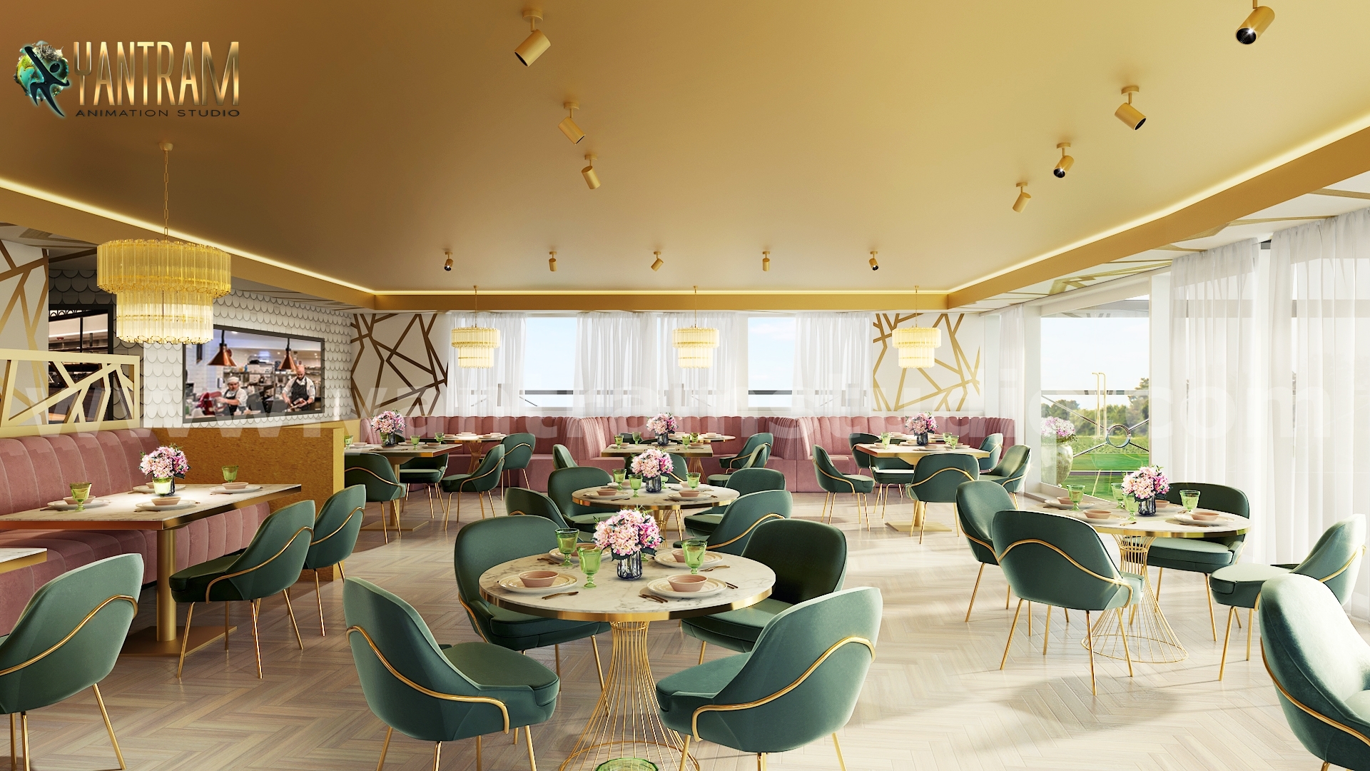 Magnificent Modern Restaurant 3D Interior Designers by Architectural Rendering Companies, Paris – France