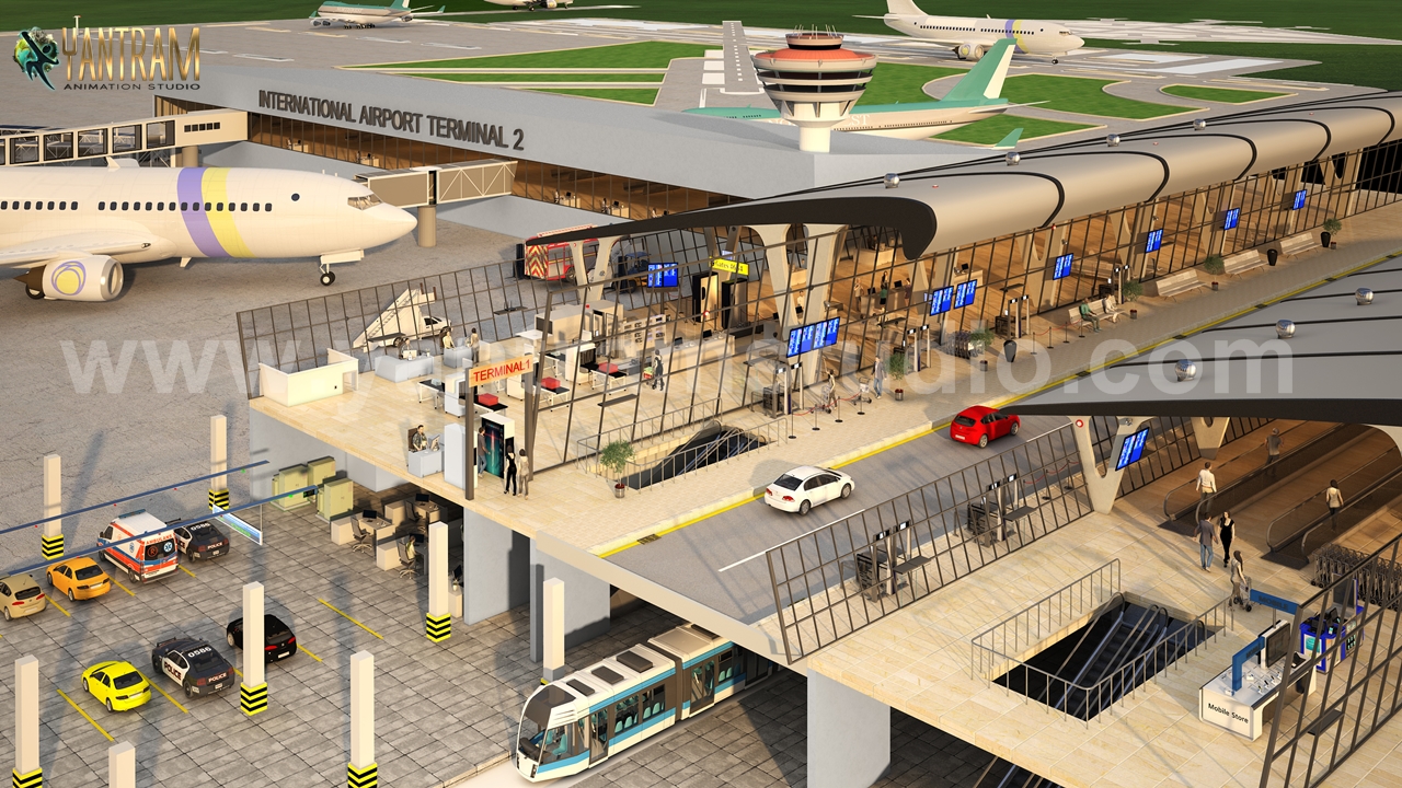 International Airport Terminals Exterior Rendering Services & 3D Floor Design By Yantram Architectural Rendering Company, Brisbane – Australia