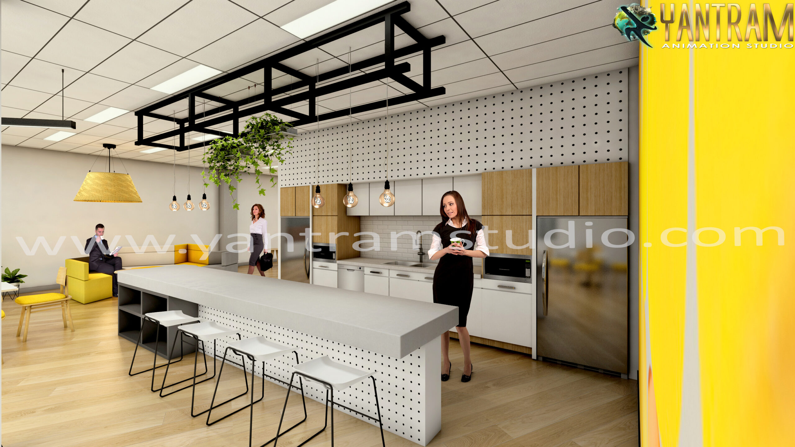 Gorgeous Best cafeteria design 3D interior designer by Yantram architectural visualisation Studio- Houston, Texas