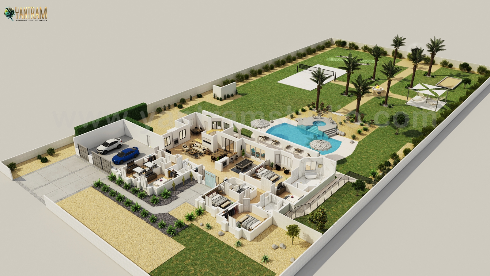 Luxurious Floor Plan Design with landscape pool view by Yantram 3D Floor Plan Design Services, Bern – UK