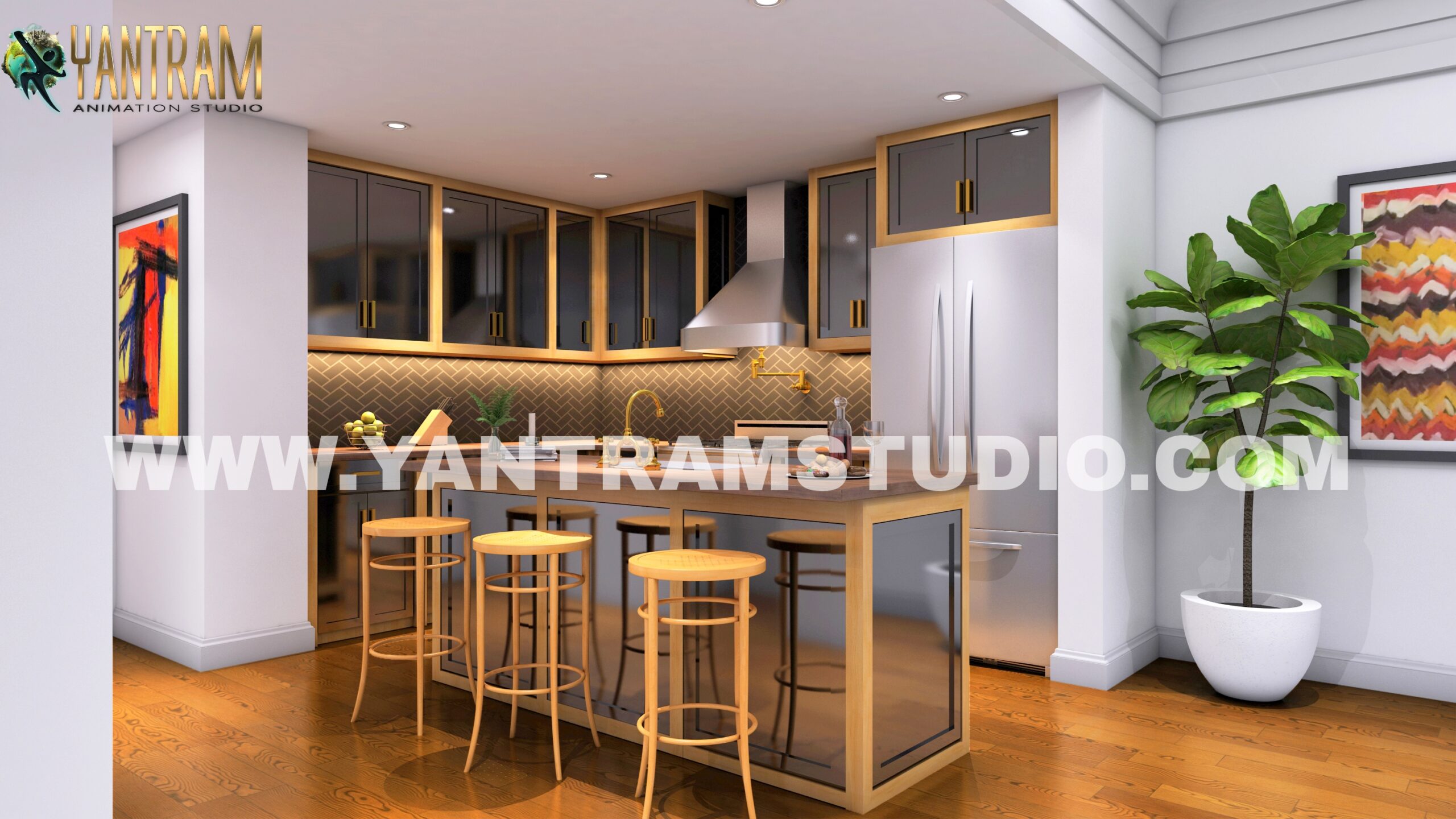 3d Interior Modeling of Creative Kitchen by Yantram residential interior design studio, Denton, Texas