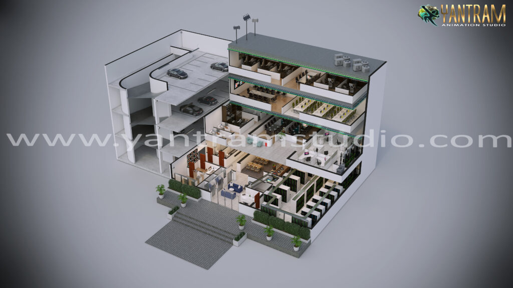 architectural, rendering, studio, visualization, services, design, Idea, floor plan, commercial, modeling, retail, 5000 sq ft, company, firm, 3d, office, meeting room, working area, designers, parking, 4 floor building, company, companies, agency, view