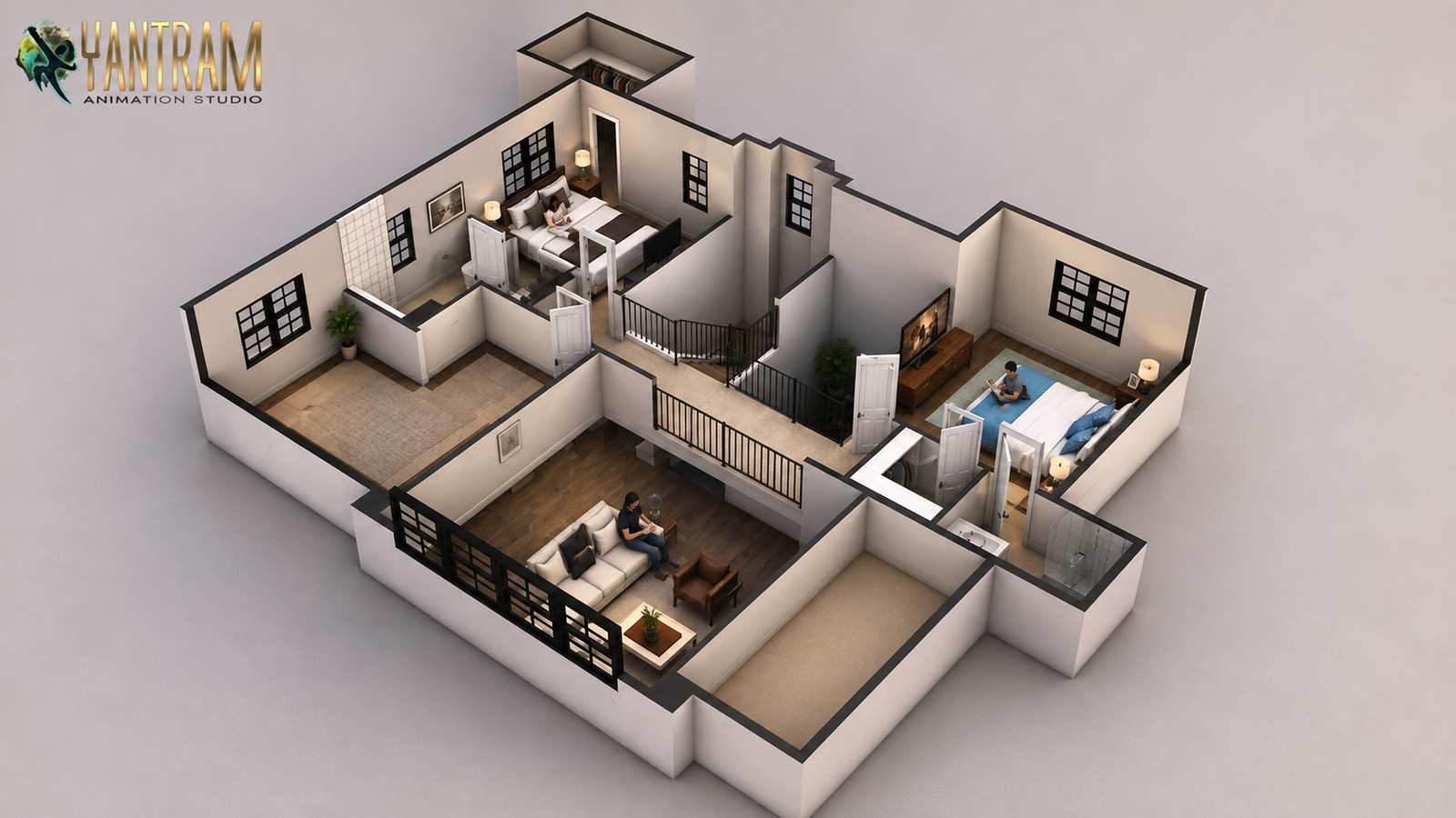 Second floor virtual floor plan design by architectural animation services.