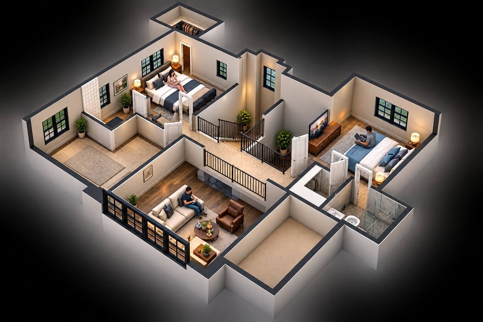 Second-floor virtual floor plan of a residential building — Photorealistic Floor Plan Design Mexico