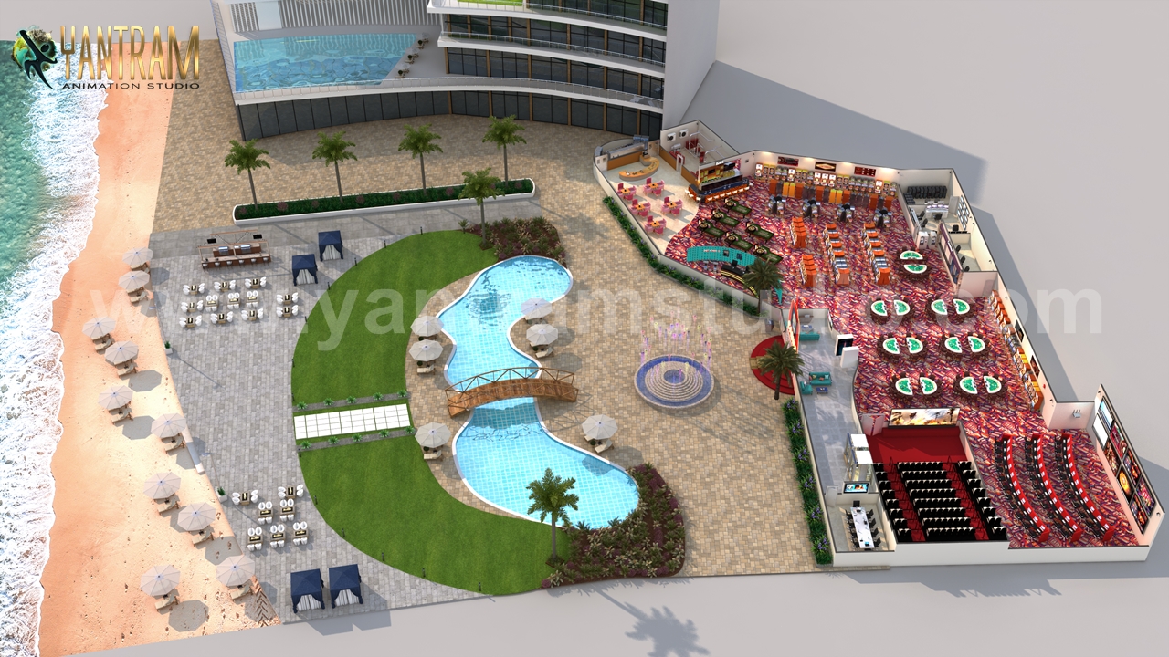 Unique Game Zone with Beach Side Swimming Pool of 3d floor Plan creator, Paris – France