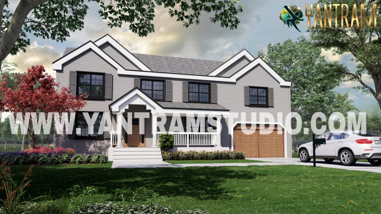 3d architectural rendering services of villa with landscape area by Yantram architectural rendering studio, Denver, Colorado