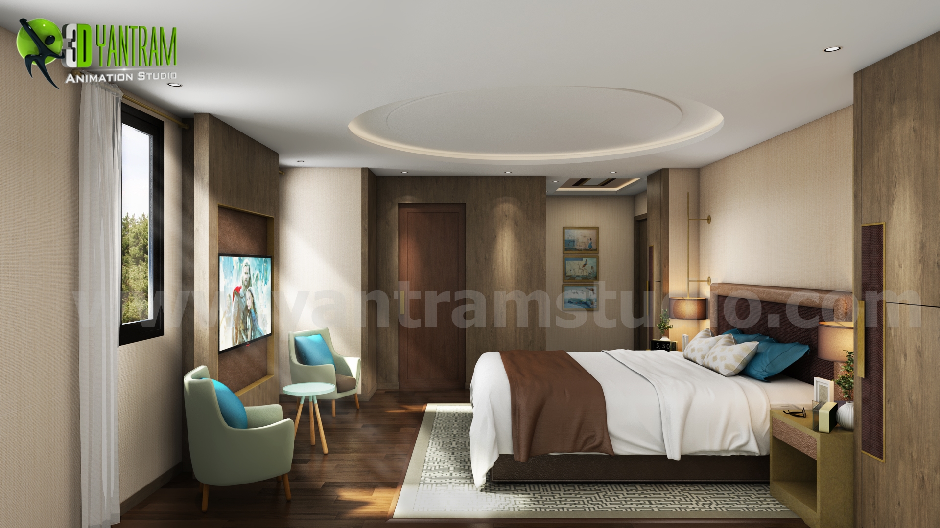 Interior Bedroom Design with home renovation concept by Yantram 3D  interior design firm for home – Paris, France