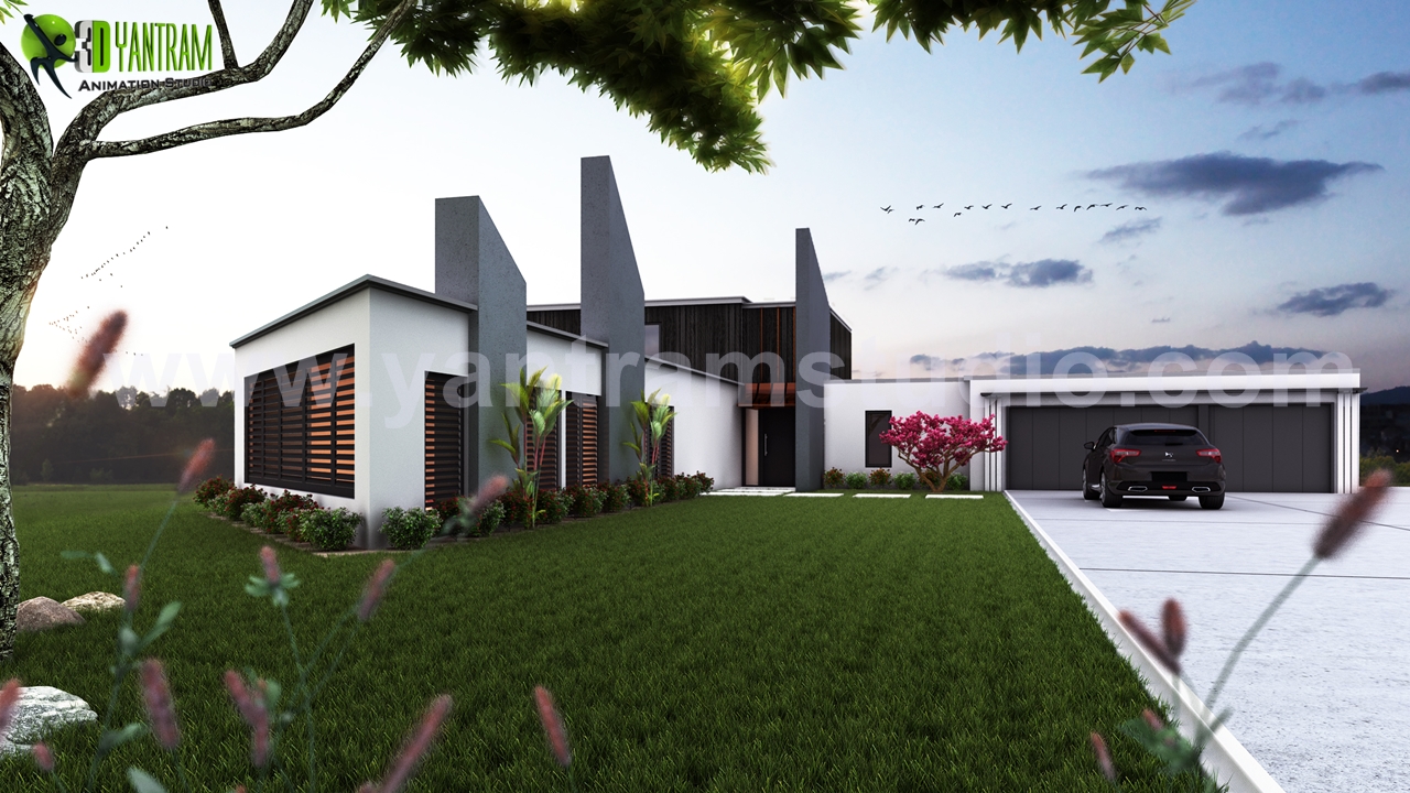 3d Rendering Services to Beautiful Modern Exterior house by Yantram architectural design studio – London, UK