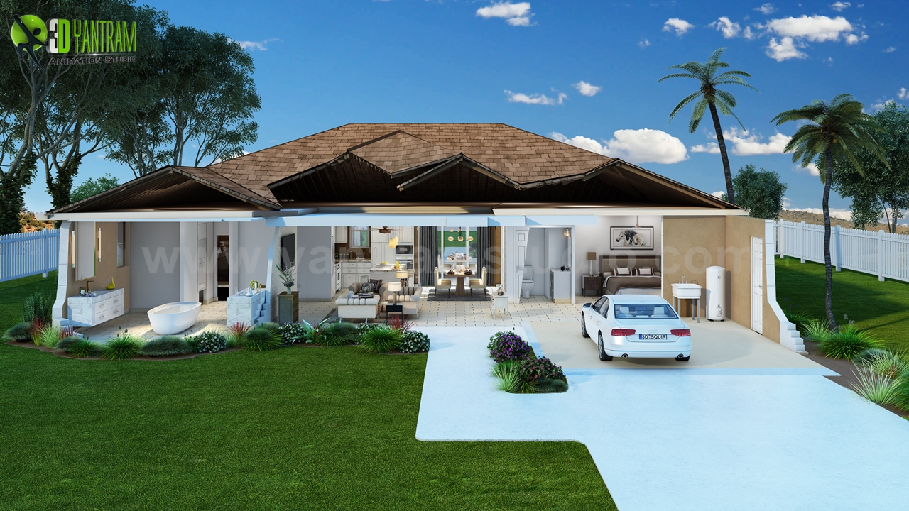 Cut Section of exterior house to make each area visible from front – Ideas by Yantram 3d Exterior Modeling Studio – Chicago, USA
