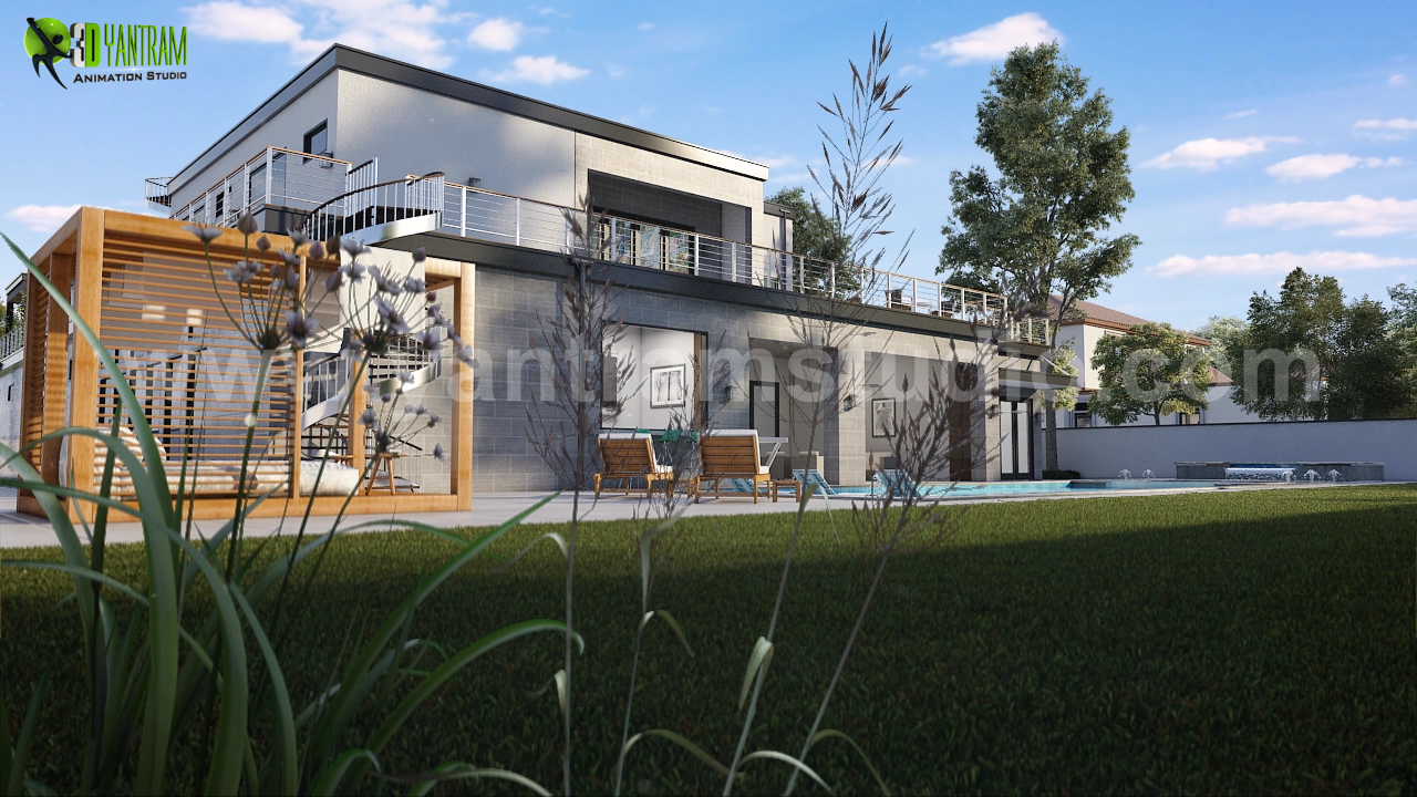 Modern 3D Exterior Villa Rendering Developed by Yantram 3D Architectural Visualization Studio, Rome – Italy