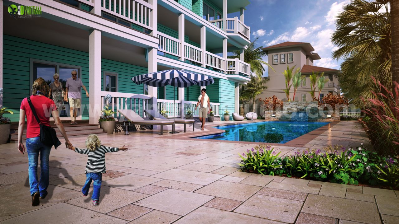 Captivating Outdoor Pool View Designs by Yantram 3D Architectural Visualization in Atlanta, USA