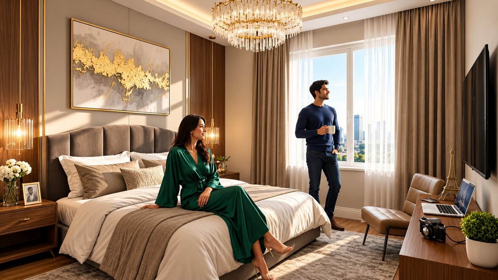 Stylish bedroom rendering with modern decor — 3D Architectural Rendering Uk