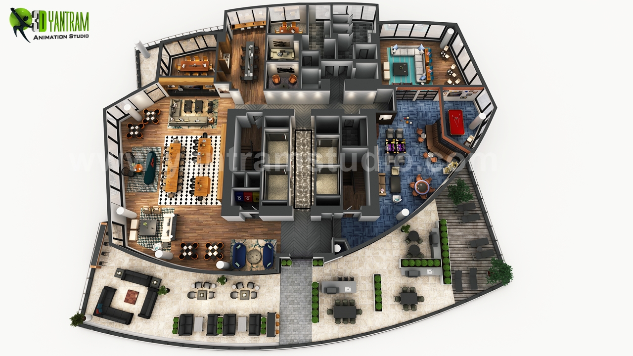 3D Rooftop Floor Plan Design Developed by Yantram 3d Floor Plan Commercial creator , Toronto – Canada