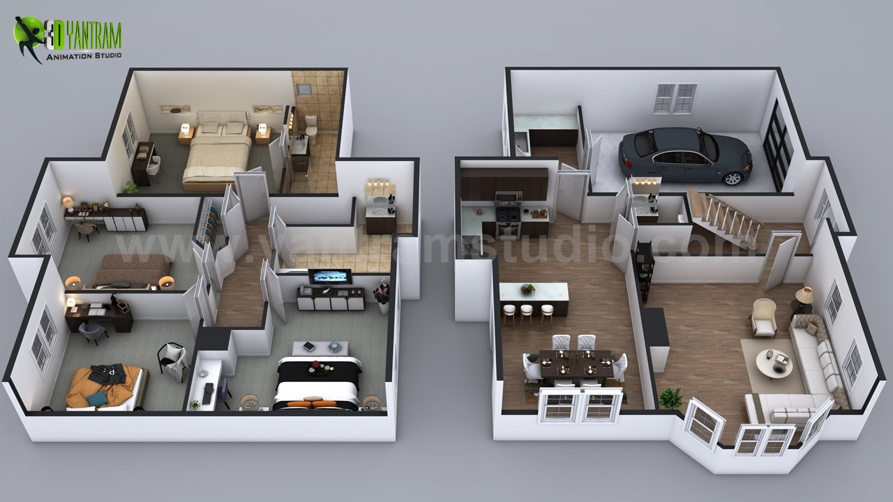 architectural, rendering, studio, visualization, services, design, Idea, floor plan, residential, home, apartment, villa, bungalow, second floor, 2000 sq ft, 4 bedroom, kitchen, living room, firm, modeling, 2 story