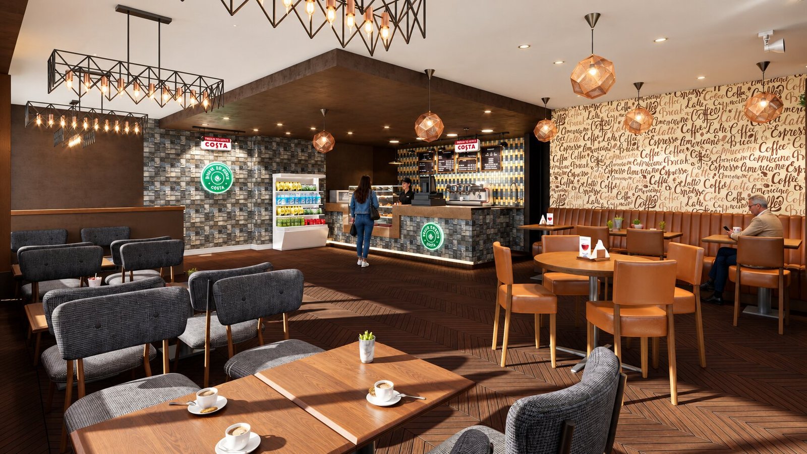 Stylish cafe interior view showcasing modern aesthetics — Office Cafe Interior Design