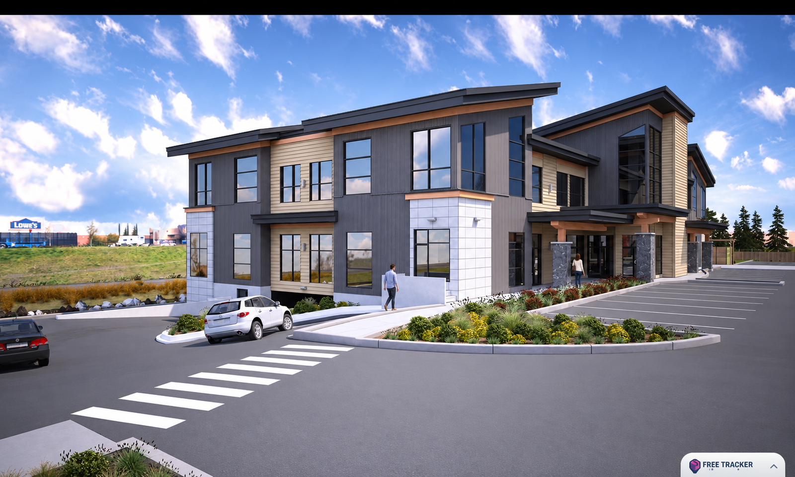 Another angle of the office building's exterior — 3D Interior Rendering Seattle